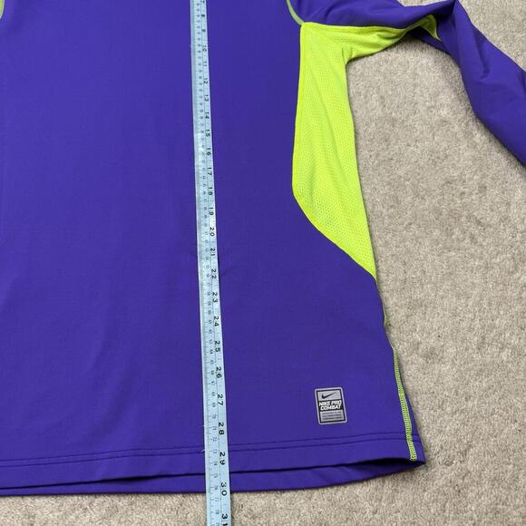 Nike Pro Combat Hyperwarm Dri-Fit Max Shirt Purple Neon Yellow Size L Fitted Y2K - Picture 7 of 8